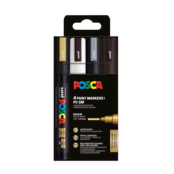 Σετ μαρκαδόρων μεταλλικής βαφής POSCA PC-5M (στρογγυλοί 1,8 - 2,5 mm) 4 τεμάχια 424166 - 1