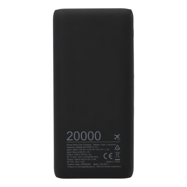 Powerbank 123ink με γρήγορη φόρτιση, μαύρο (20W, 20000 mAh) ADR00365 - 8