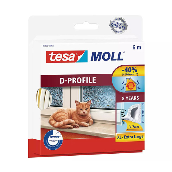 Μονωτικό Πόρτας & Παραθύρων Tesa TesaMoll Classic λευκή ταινία σε σχήμα D, 9mm x 6m 203316 - 1