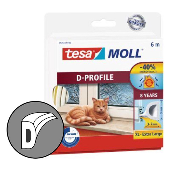 Μονωτικό Πόρτας & Παραθύρων Tesa TesaMoll Classic λευκή ταινία σε σχήμα D, 9mm x 6m 203316 - 2